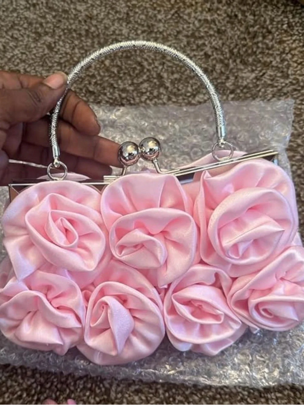 Women Evening Clutch Bag Floral Satin Small Purses with Detachable Strap